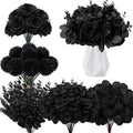 120 Pcs Black Artificial Eucalyptus Stems and Faux Flowers, Halloween