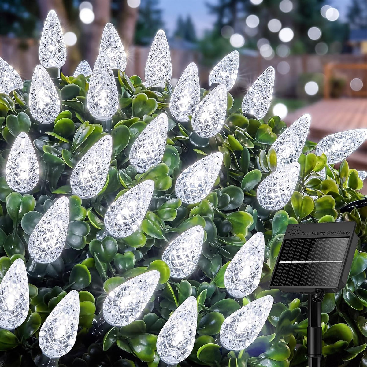 Minetom C6 Solar Christmas Lights Outdoor, 50LED 22.64FT Pure White Lights