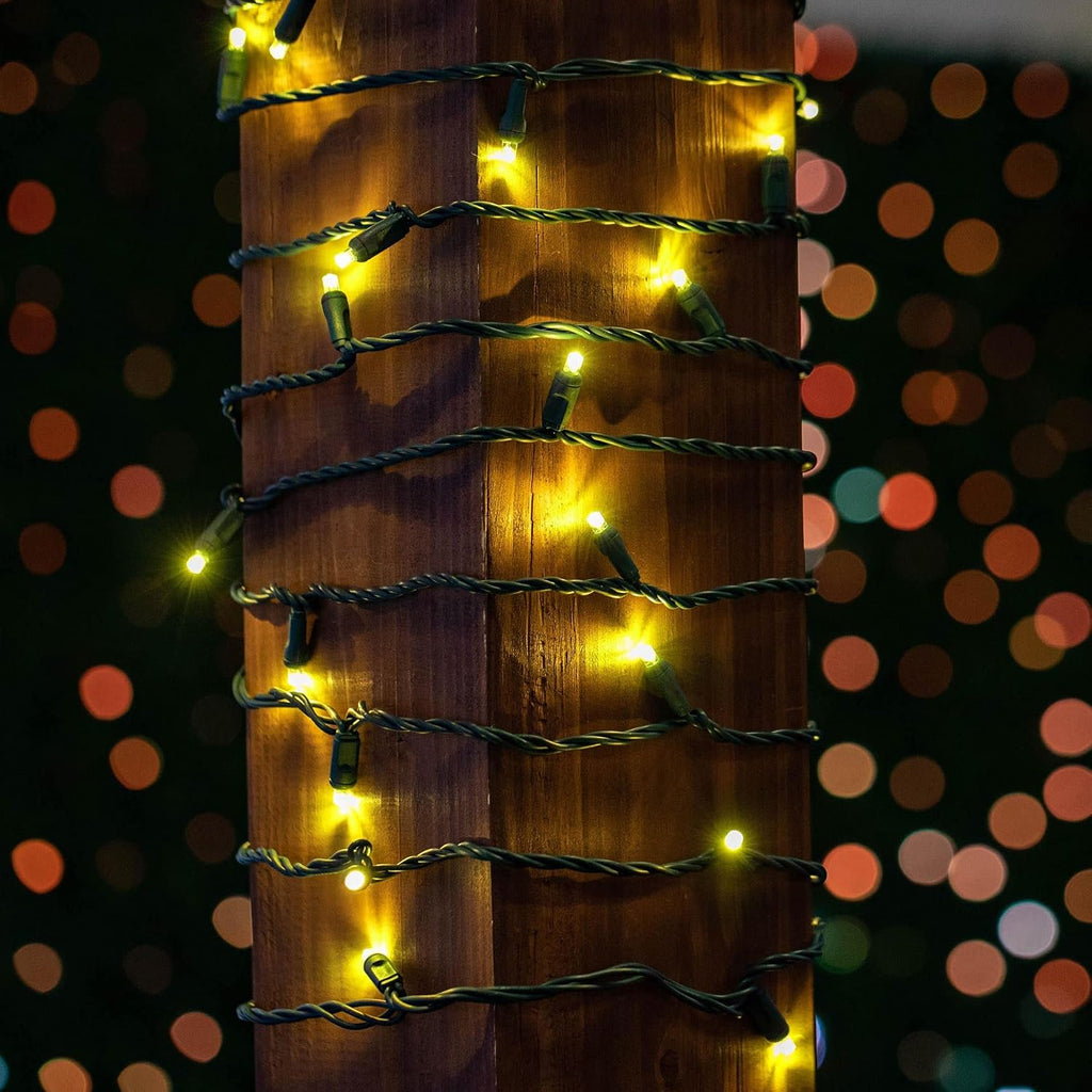 Novelty Lights 11ft 50 LED Yellow Christmas Lights, Green Wire, UL Listed