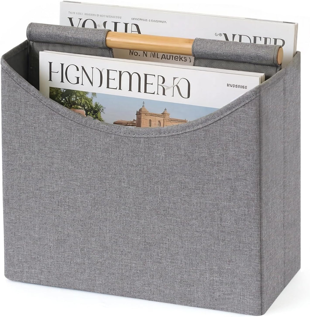 Magazine Holder Basket with Handles, Foldable Floor Organizer Storage Rack for Magazines, Book, Newspapers, File in Home, Office, Table, Living Room, Reception Desk (Grey)