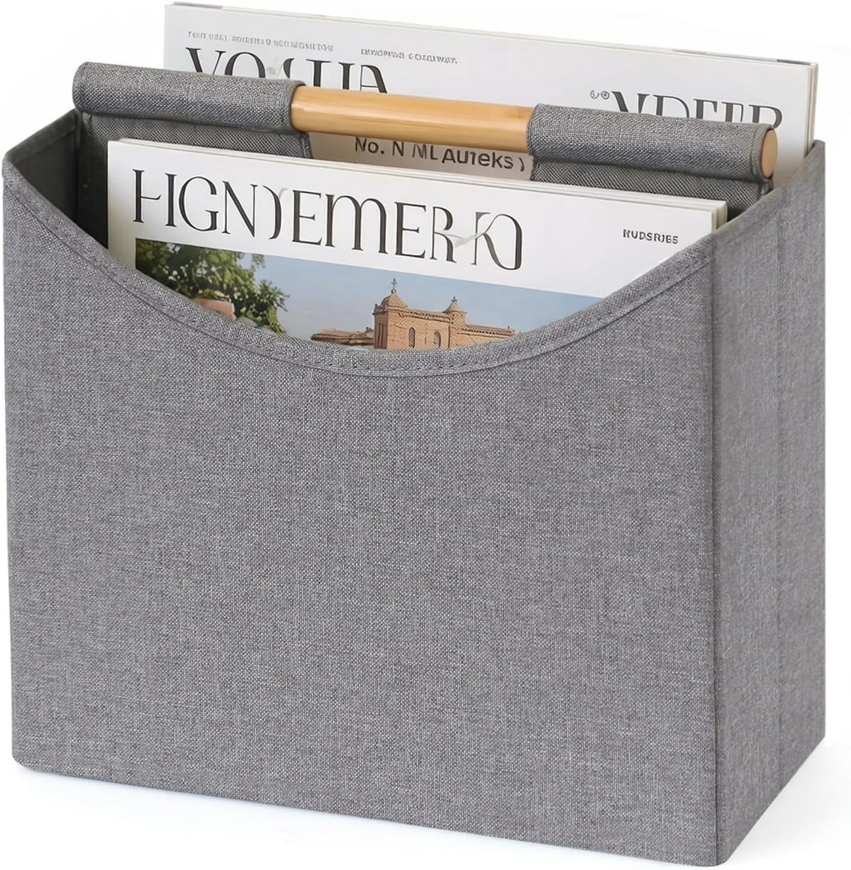 Magazine Holder Basket with Handles, Foldable Floor Organizer Storage Rack for Magazines, Book, Newspapers, File in Home, Office, Table, Living Room, Reception Desk (Grey)