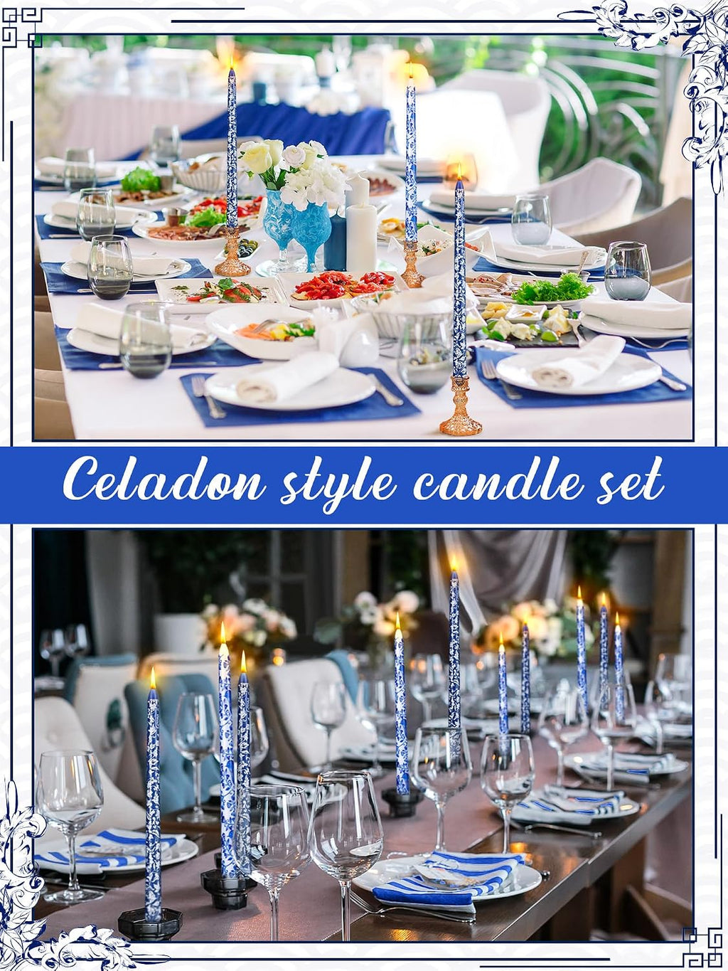 Conelist 12 Pcs 12 Inch Chinoiserie Taper Candles Blue and White Candle