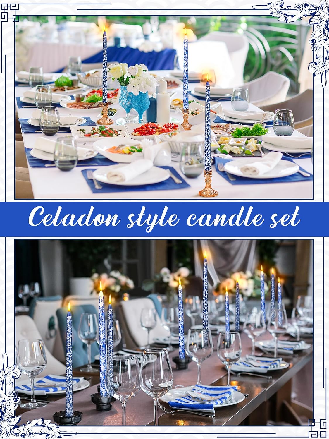 Conelist 12 Pcs 12 Inch Chinoiserie Taper Candles Blue and White Candle