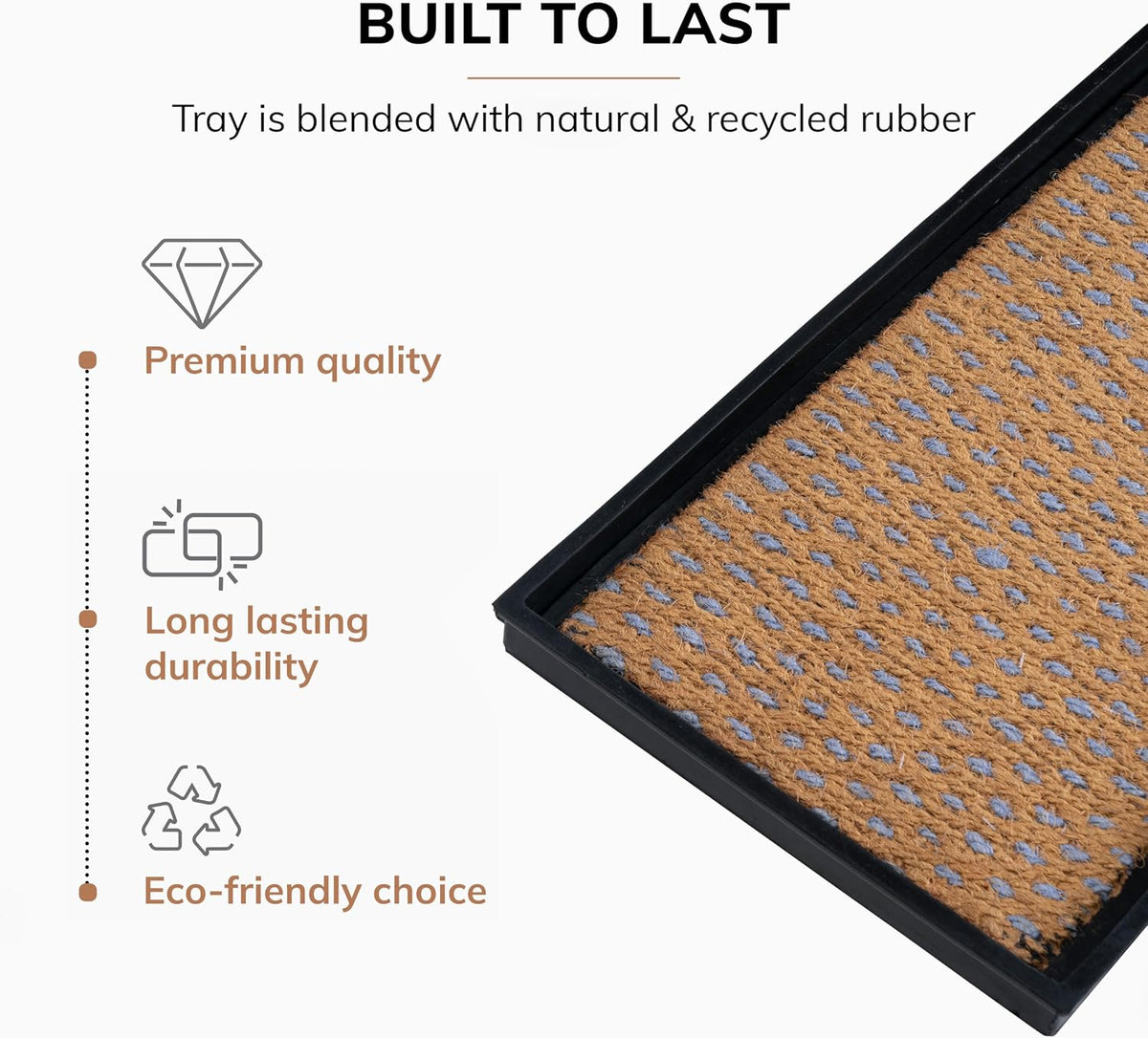 Anji Mountain Heavy Duty Waterproof Rubber Shoe Storage Mat Organizer/Boot Storage Multi Use for Entryway with Coir, Tan and Blue Insert, Fits 2 Pair (24.5" Wide)