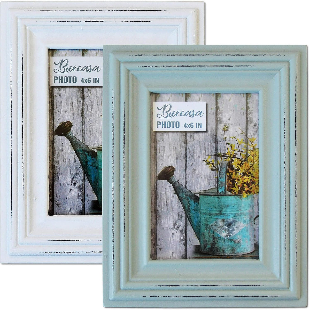 Buecasa Wooden Picture Frames 4x6 Inches Pack of 2 Vintage Aqua and White