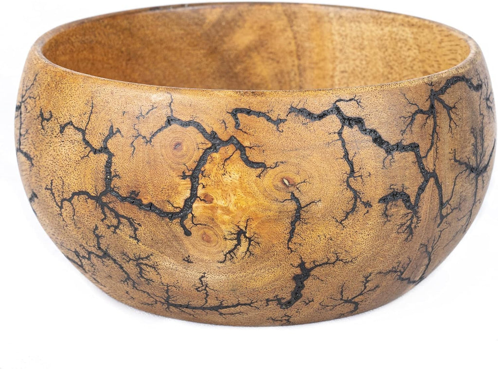 Handcrafted Wooden Decorative Bowl with Natural Grain & Artistic Burn Pattern – Rustic Wooden Serving Bowl for Home Decor, Fruit, Salad & Centerpiece Display (Premium Finish)