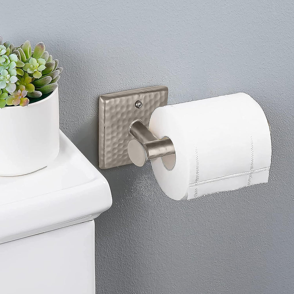 Monarch Abode Bathroom Toilet Paper Holder – 7-inch Traditional Hand Hammered Metal Wall Mounted Brushed Nickel Toilet Paper Holder, Wall Mount Organizer Decorative Tissue Holders for Bathroom