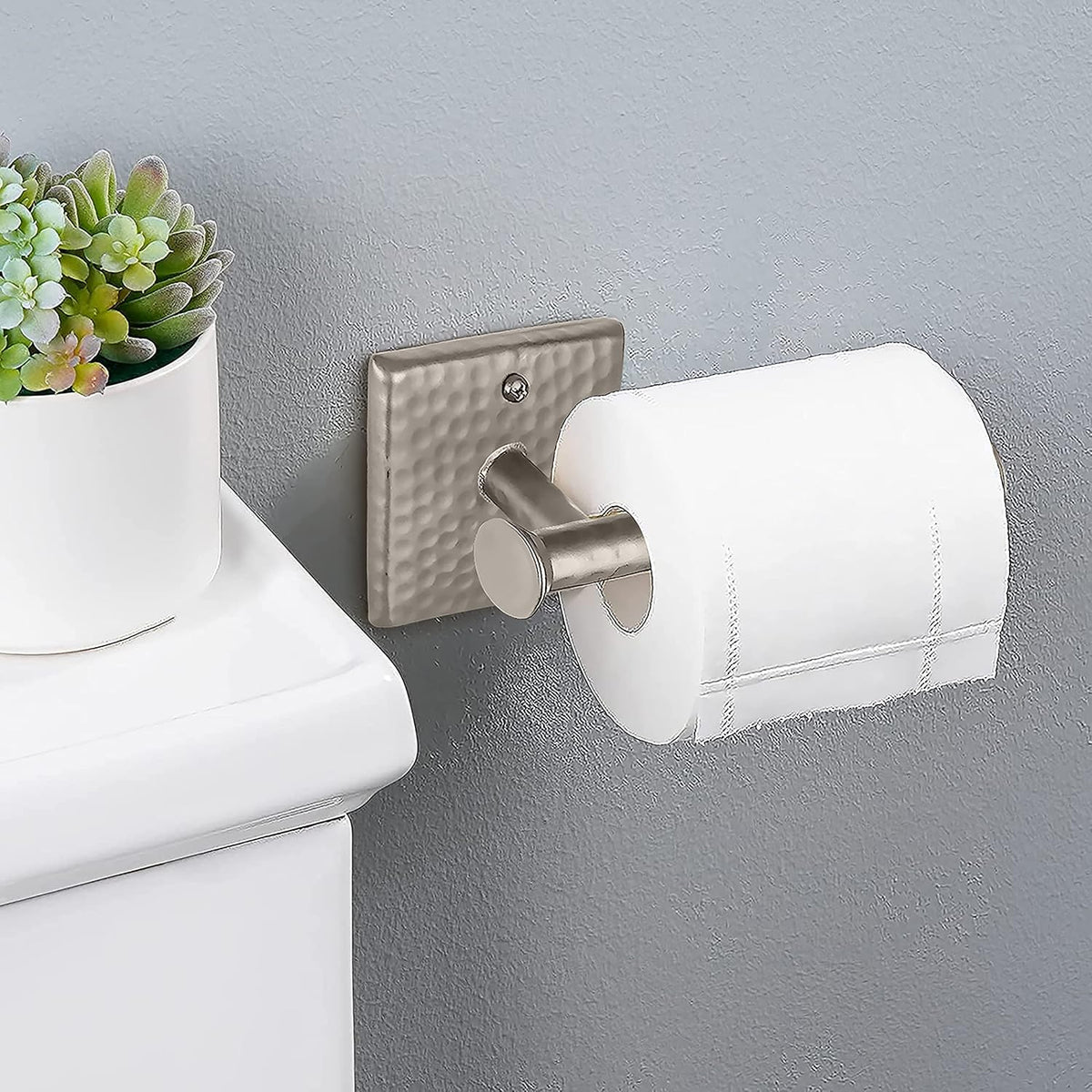 Monarch Abode Bathroom Toilet Paper Holder – 7-inch Traditional Hand Hammered Metal Wall Mounted Brushed Nickel Toilet Paper Holder, Wall Mount Organizer Decorative Tissue Holders for Bathroom