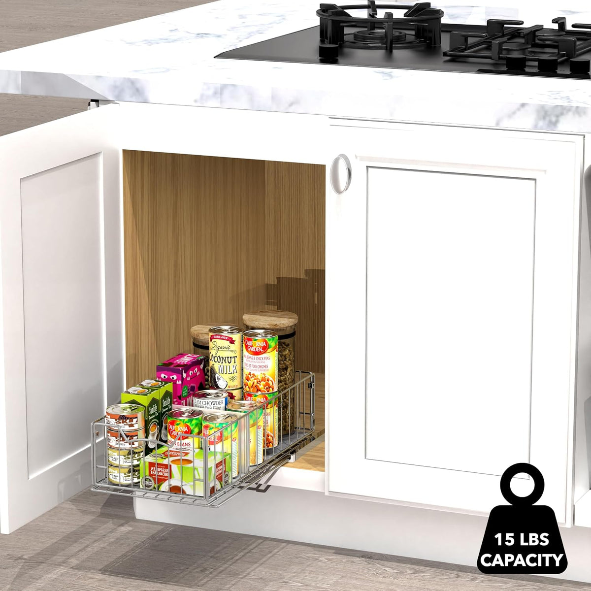 Simple Houseware Pull-Out Cabinet Sliding Basket, 17.2Dx9.7Wx5H, Chrome