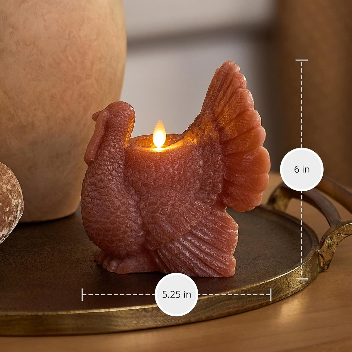 Luminara Turkey Flickering LED Candle (5.25" x 6"), Timer Function, Real Unscented Flameless Wax, Chalky Finish, Caramel Café, Fall Harvest Decoration, Autumn Home Decor, Thanksgiving Table Decoration