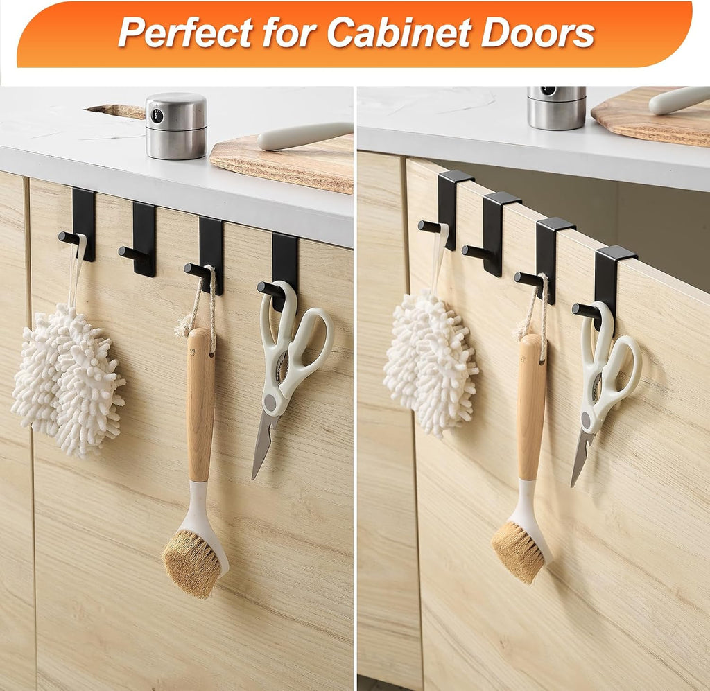ARTOYS Over The Door Hooks (4 Pack) - Heavy Duty 20mm Wide Hangers for Thick Doors, Holds 50Lbs - EVA Foam Padded No-Scratch Hooks for Cabinets & Closets, Black