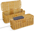 2 Pcs Handwoven Rattan Cable Management Box,Cord Organizer Box with Lid,Open-Slot Cord Hiding Basket,Decorative Storage Box for Hiding Computers, Tv, Power Sockets, USB Hubs