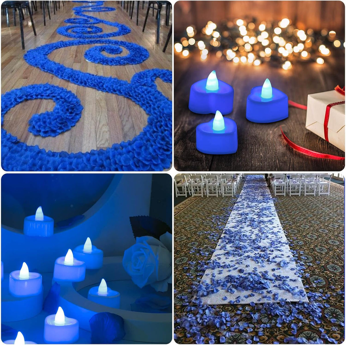 cridoz Blue Rose Petals for Romantic Night for him Set, 2000 Pieces Artificial Rose Petals with 24 Pieces Flameless LED Candles for Decoration Wedding Party Valentine's Day(Blue)