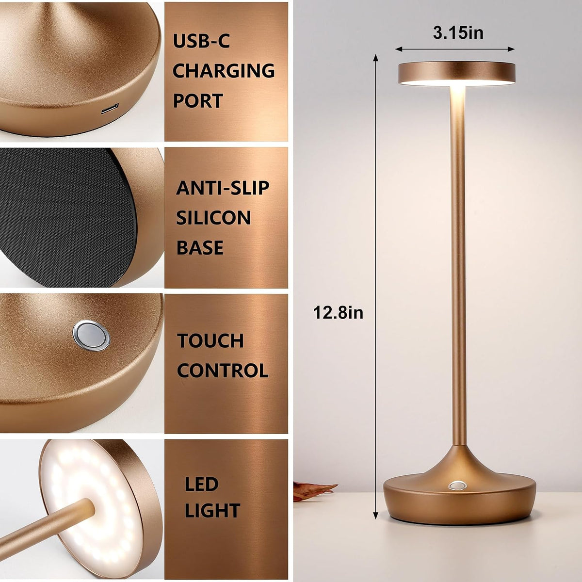 YHT Rechargeable Cordless Table Lamps 6000mAh LED Battery Table Light