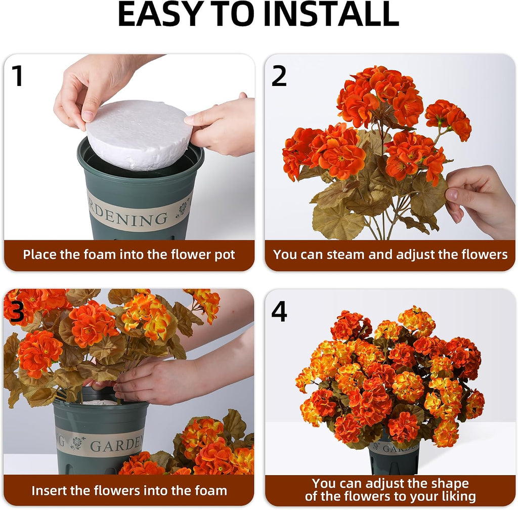 Geraniums Fall Flowers Artificial Flowers for Outdoors Autumn Decor, 2 Pack Potted Plants Faux Geraniums Bush Realistic UV Resistant Fake Flowers Greenery for Front Door Porch Patio Yard Indoor, Mix