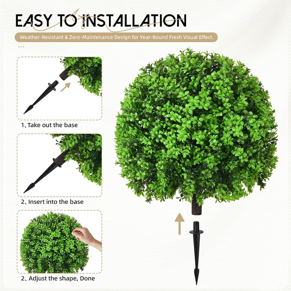 Artificial Topiary Ball Trees, Green-Boxwood, 2 Pack, 25.6 Inch