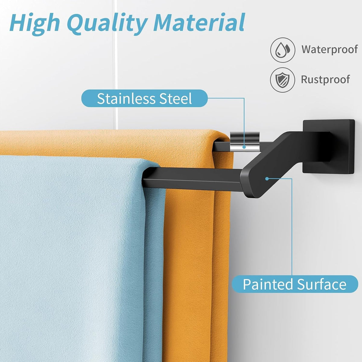 STWWO Double Towel Bar for Bathroom Wall Mounted, 24 Inch, Matte Black