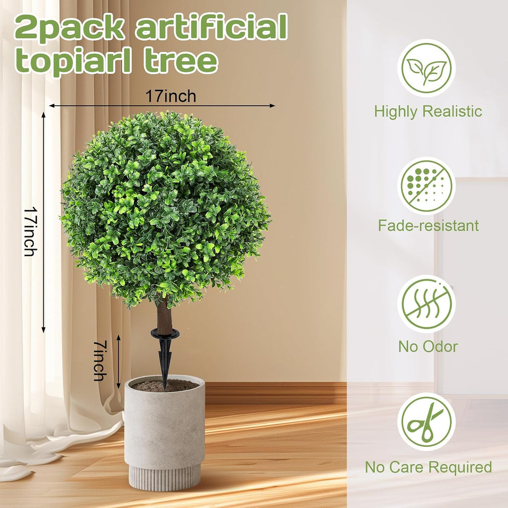 Set of 2 Artificial Boxwood Topiary Ball Tree,24" with Ground Spike