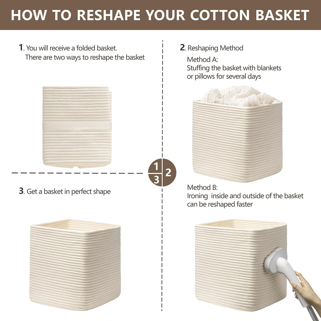 joybest 11inch Cube Storage Bins, Cotton Rope Woven Organizer Basket