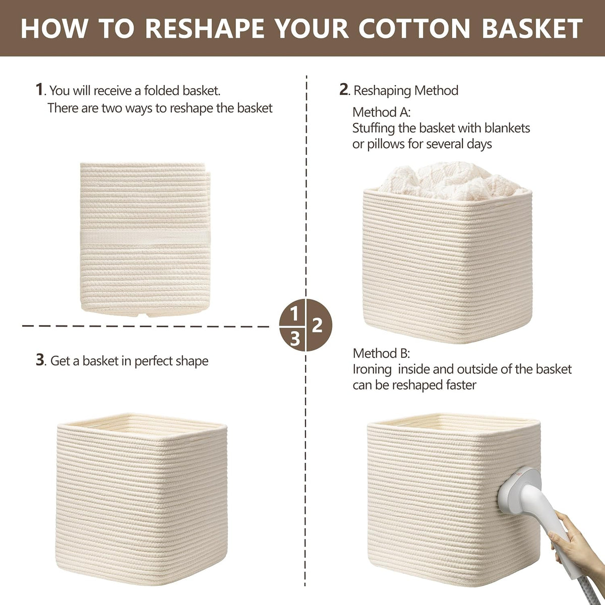 joybest 11inch Cube Storage Bins, Cotton Rope Woven Organizer Basket