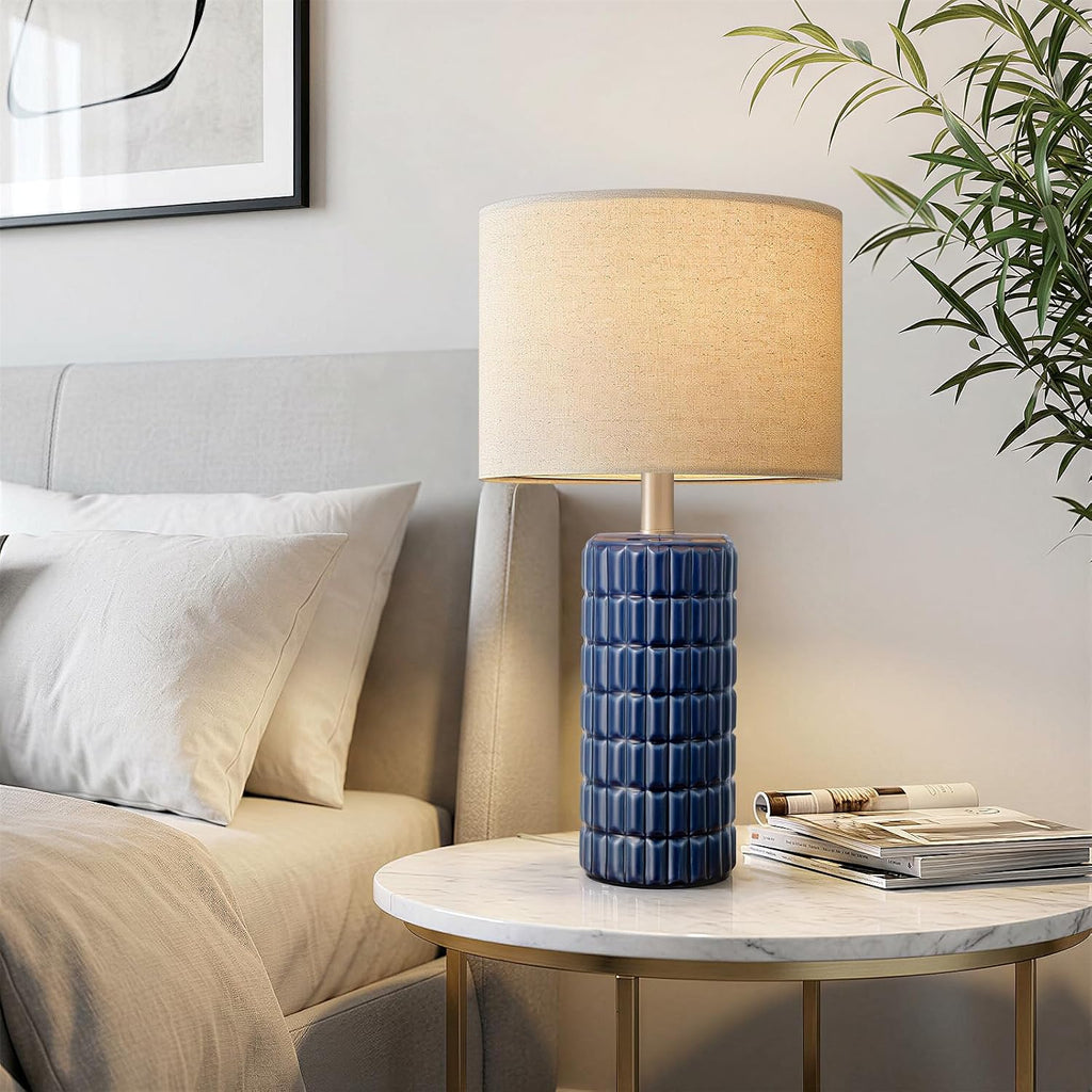 Seealle 23" Modern Ceramic Table Lamps Set of 2, Lamps for Bedroom, Blue