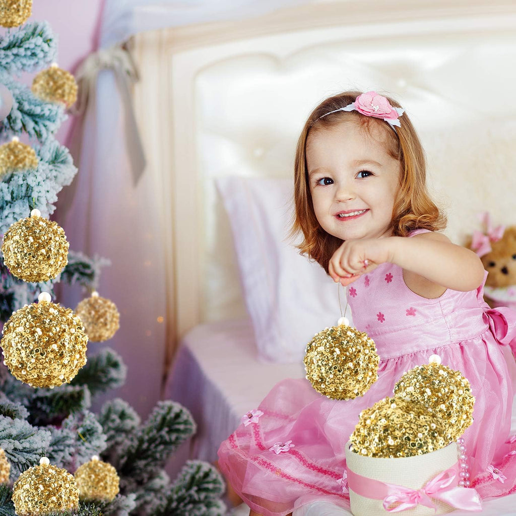 4.25" Christmas Ball Ornaments, 4pc Set Gold Shatterproof Christmas Decorations Tree Balls for Xmas Trees Wedding Party Holiday Decorations (Gold)