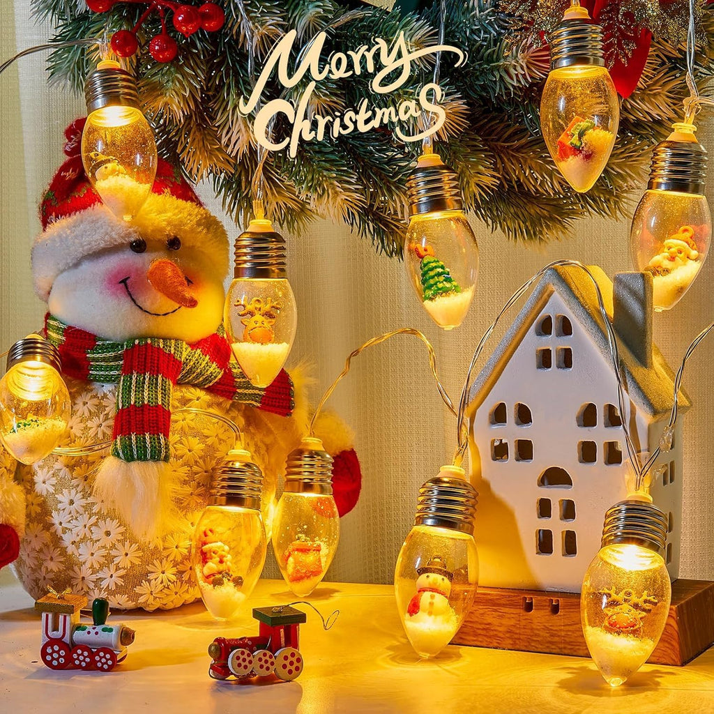 Brightown Indoor Christmas Lights, 7.5FT Battery Powered String with Santa, Gifts and Adorable Ornaments Inside Snow Globes, Ideal for Tree, Party, Garland Decor