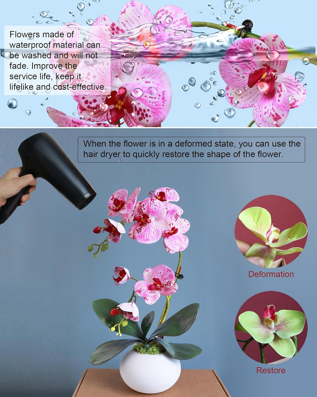 Forlaoers Purple 17" Tall Fake Orchids Small Artificial Plants Faux Flowers in Vase Silk Flowers for Home Decor Indoor Dining Room Table Centerpiece Floral Arrangements Decoration