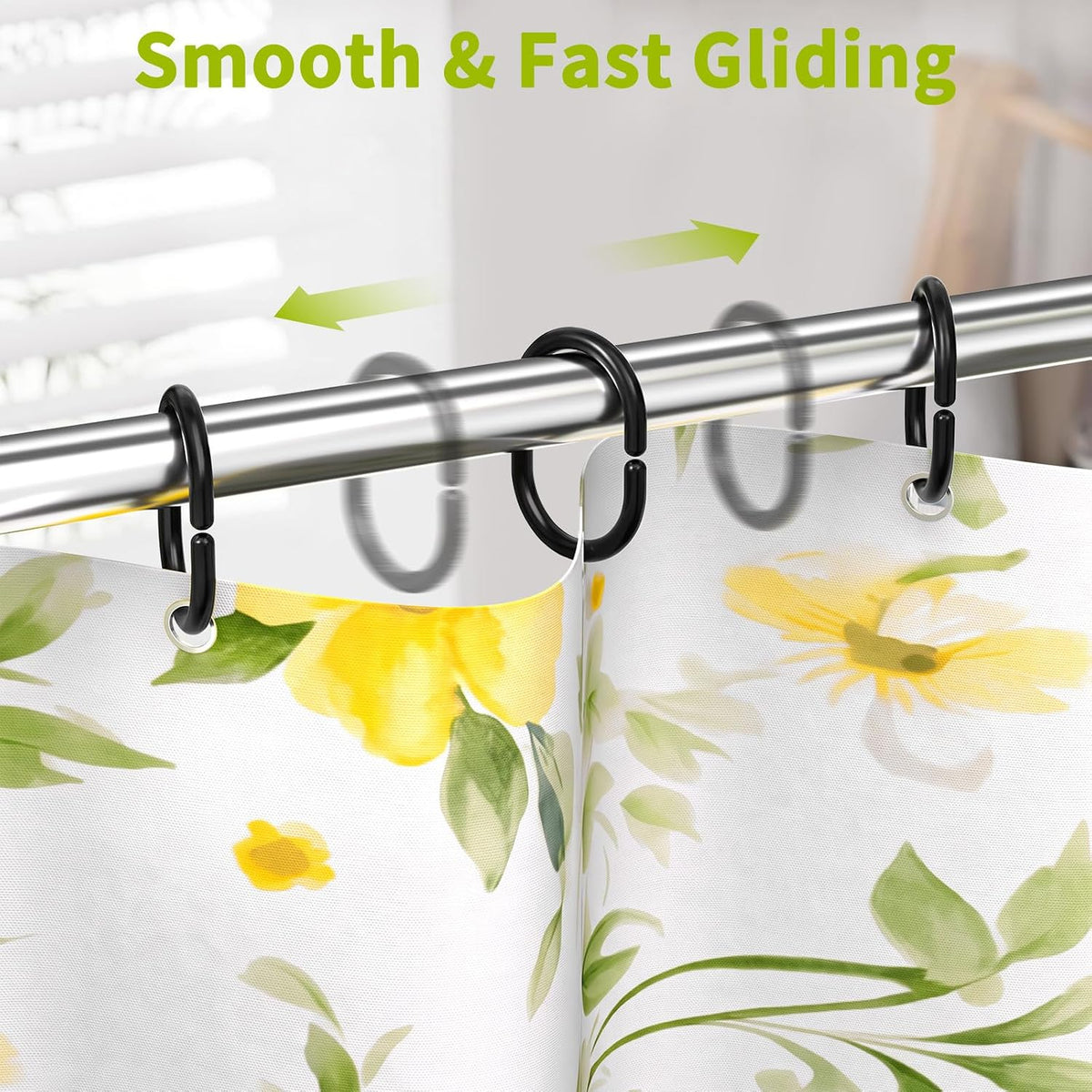 24 Pack Plastic Shower Curtain Hooks, Goowin C Shaped Black Shower Curtain Rings Rust Proof, Anti-Drop Shower Curtain Hangers Shower Hooks for Shower Curtain, Bathroom Shower Rings for Curtain, Black