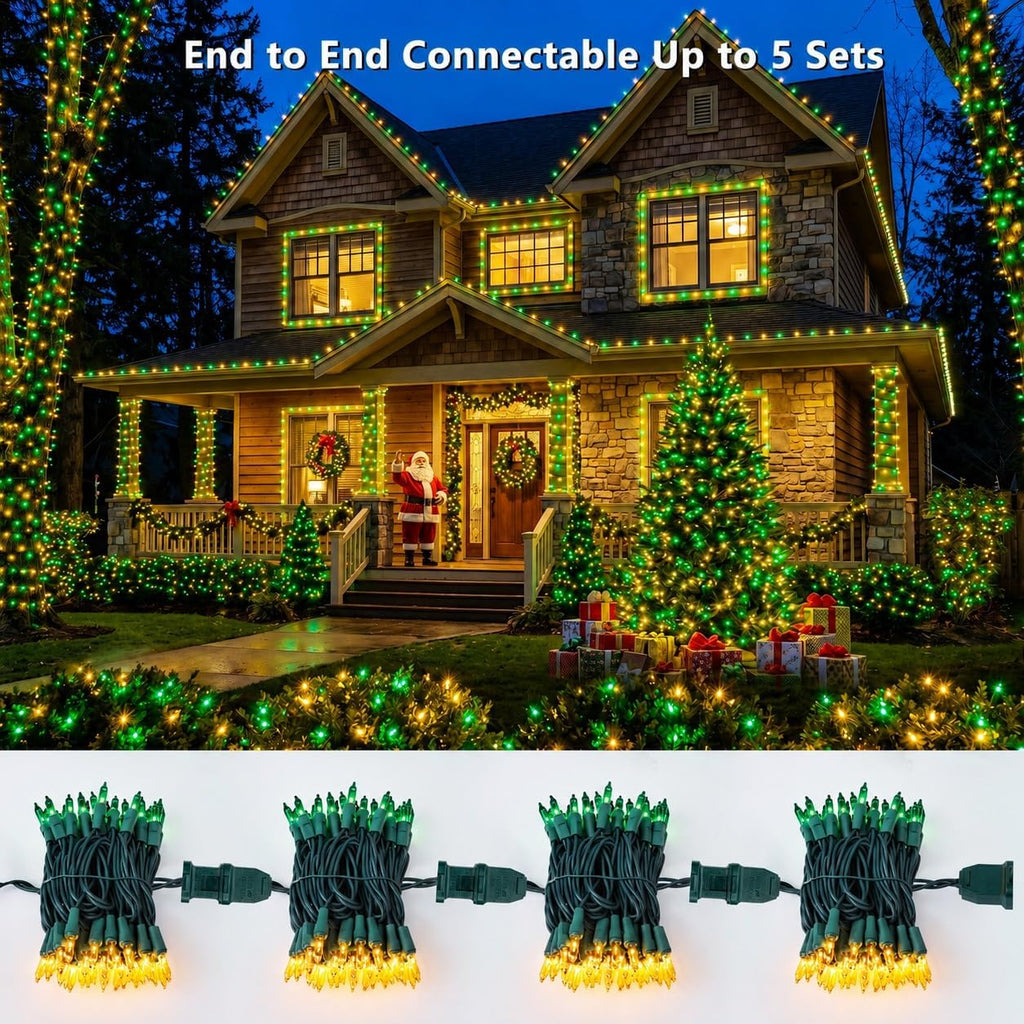 BrizLabs Christmas Lights, 100 Count 19.7ft Yellow & Green String Lights