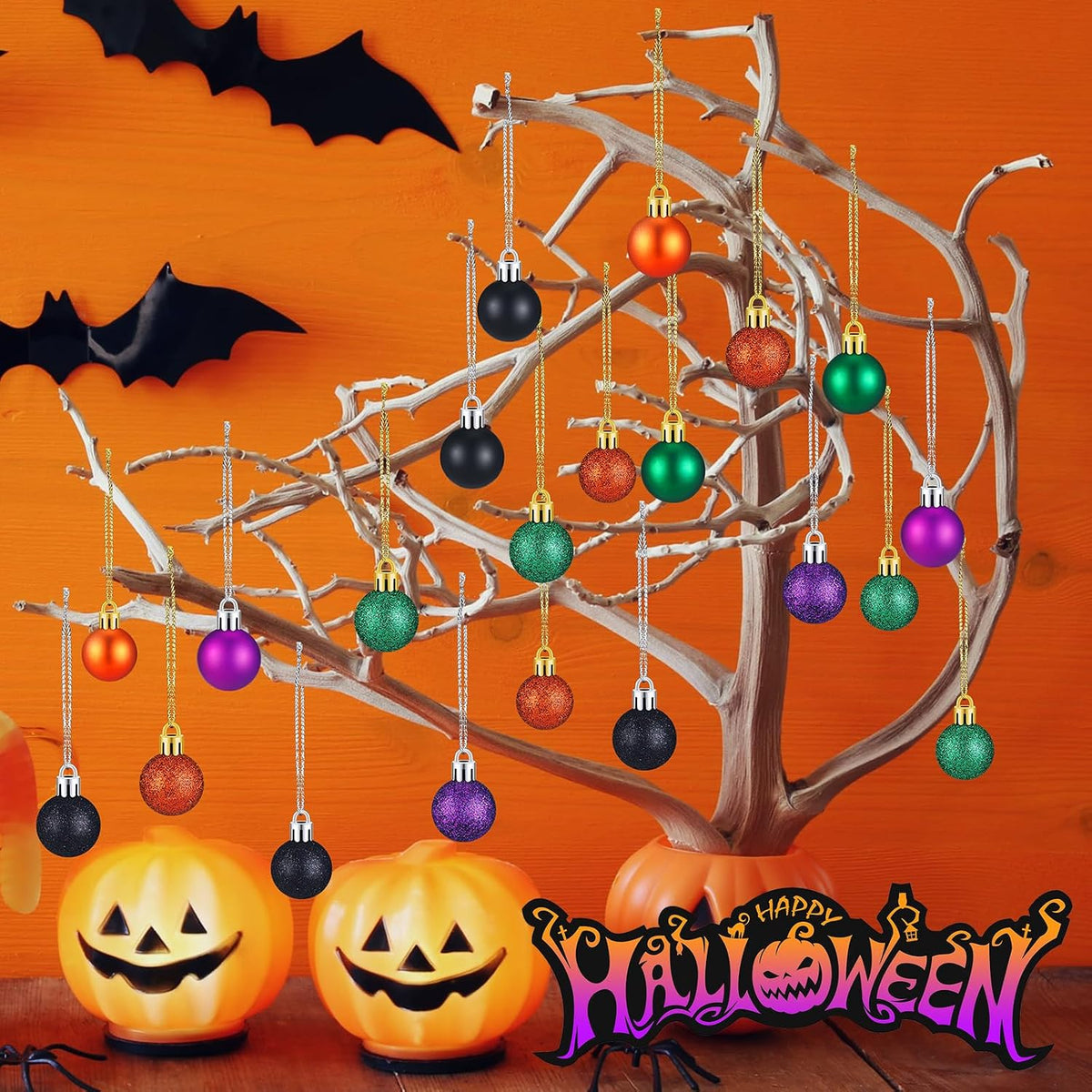 Sumind 80 PcsMini Halloween Ball Ornaments 1 Inch Halloween Glitter Balls