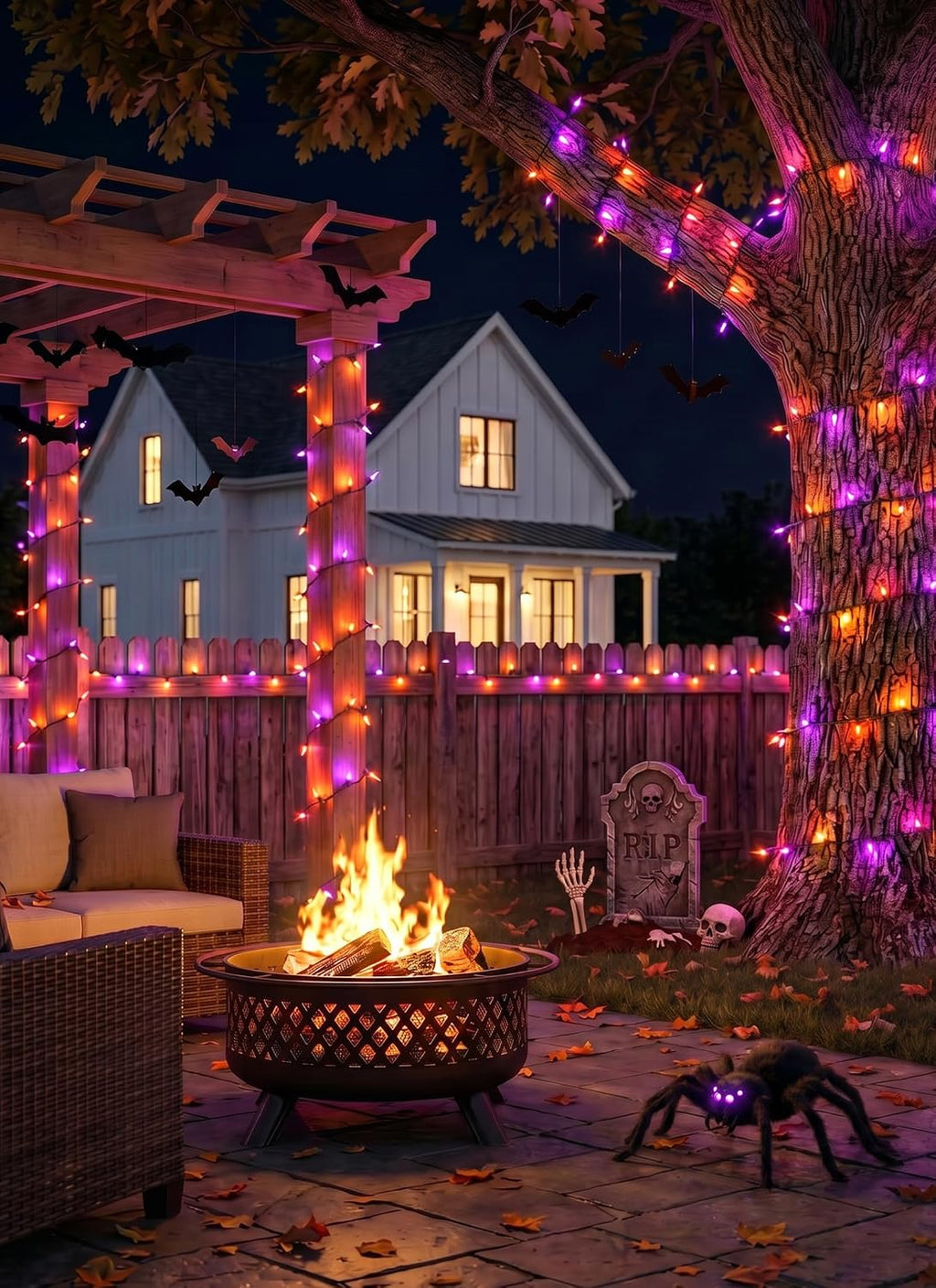 4 Pack 200LED 64FT Purple Orange Halloween String Lights, Battery Operated