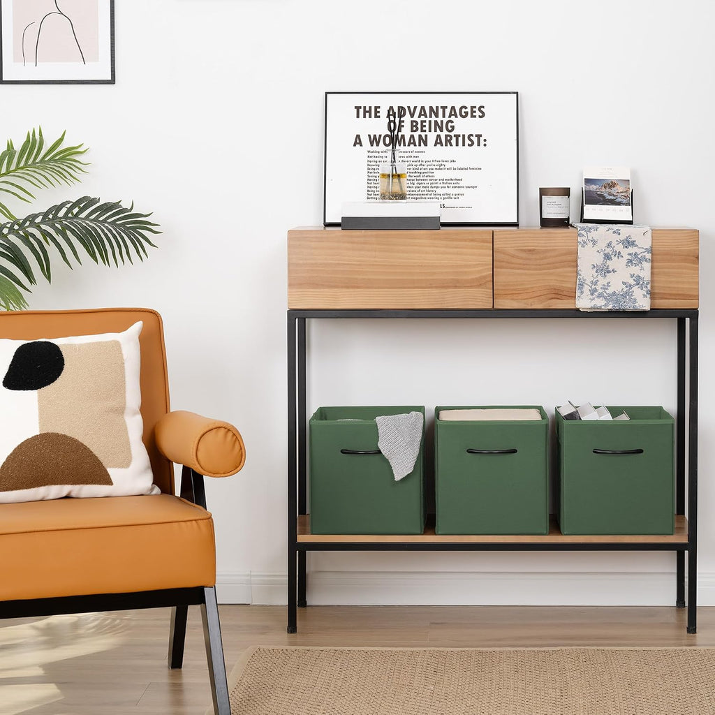 StorageWorks 11in Leather Storage Cubes, Cube Organizer Bins, Green, 4-Pack
