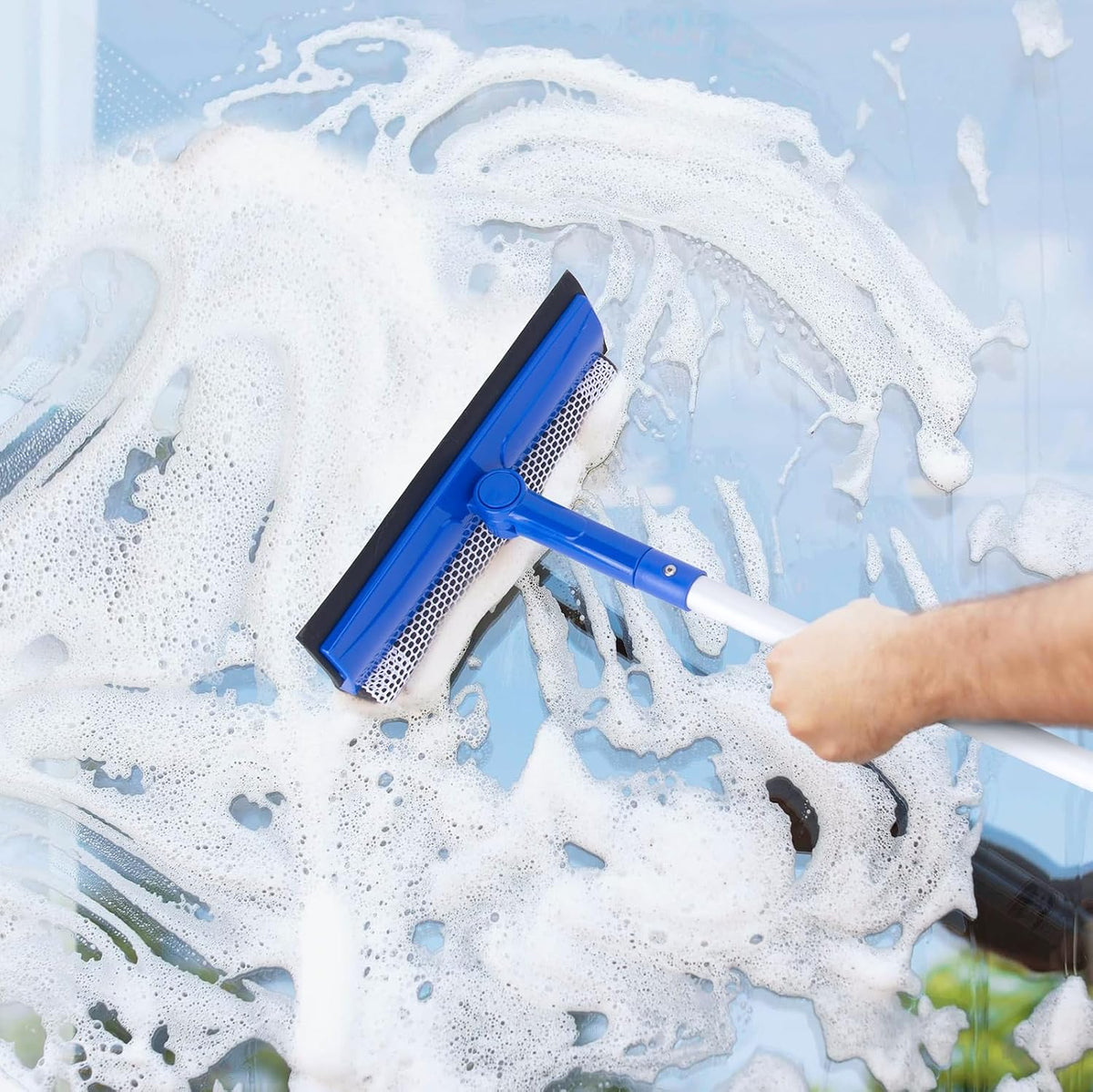 Window Cleaner Tool for Home with 20''-30'' Extension Pole, Squeegee for Car Windshield Cleaning, Glass Washer for Shower Doors, Mirror