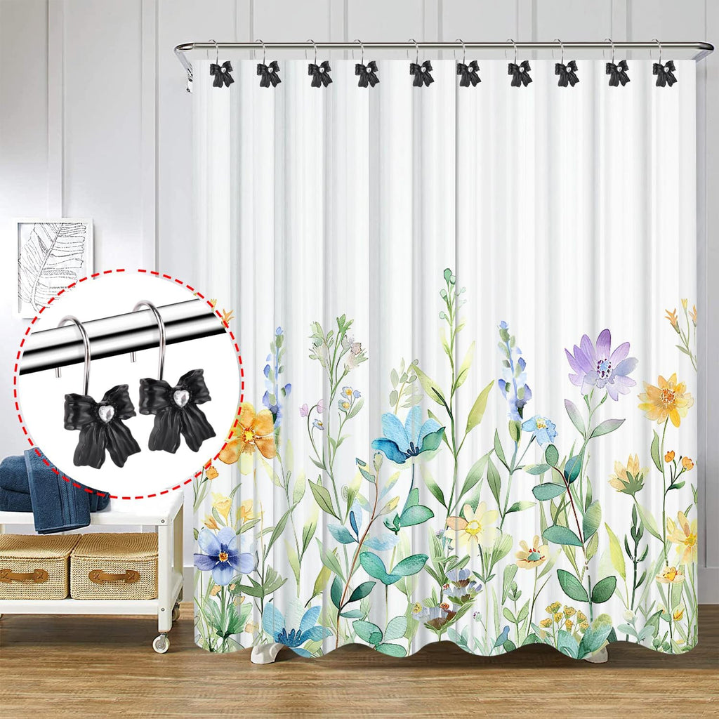 12PCS Shower Curtain Hooks Rings,Black Bow Resin Curtain Hooks Shower Rings for Bathroom Baby Room Nursery Art Decors
