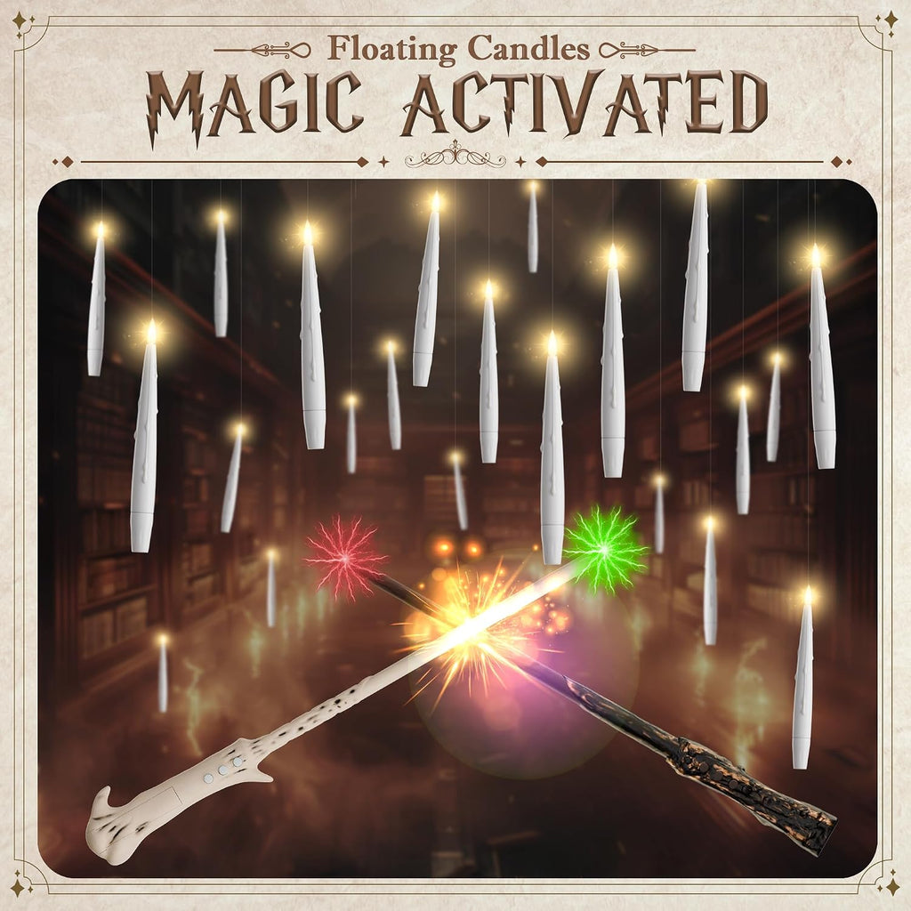 JOIONE Floating Candles with Wand, 12Pcs White Hanging Candle for Halloween