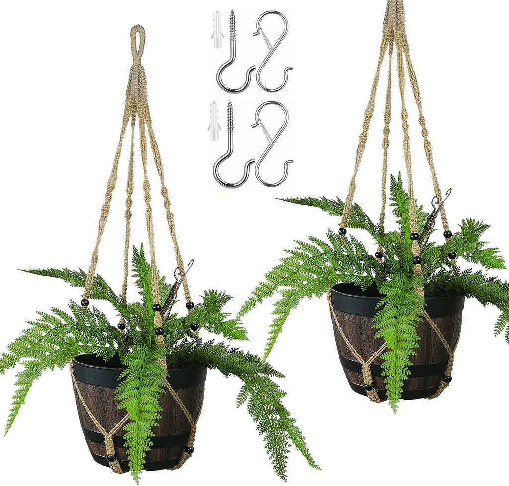 Bouqlife 43 Inches Macrame Plant Hanger Large for 14 inch Pot Extra Long No Tassel Rope Hanging Plant Holder with Ceiling Hook Bohemian Home Décor Brown 2Pack