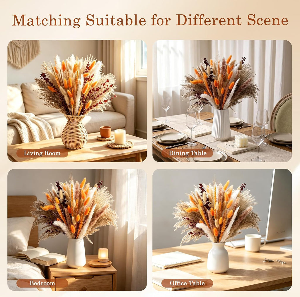 Bpole Fall Dried Flower Bouquet,92Pcs11-13inch Boho Pampas Grass Home Decor