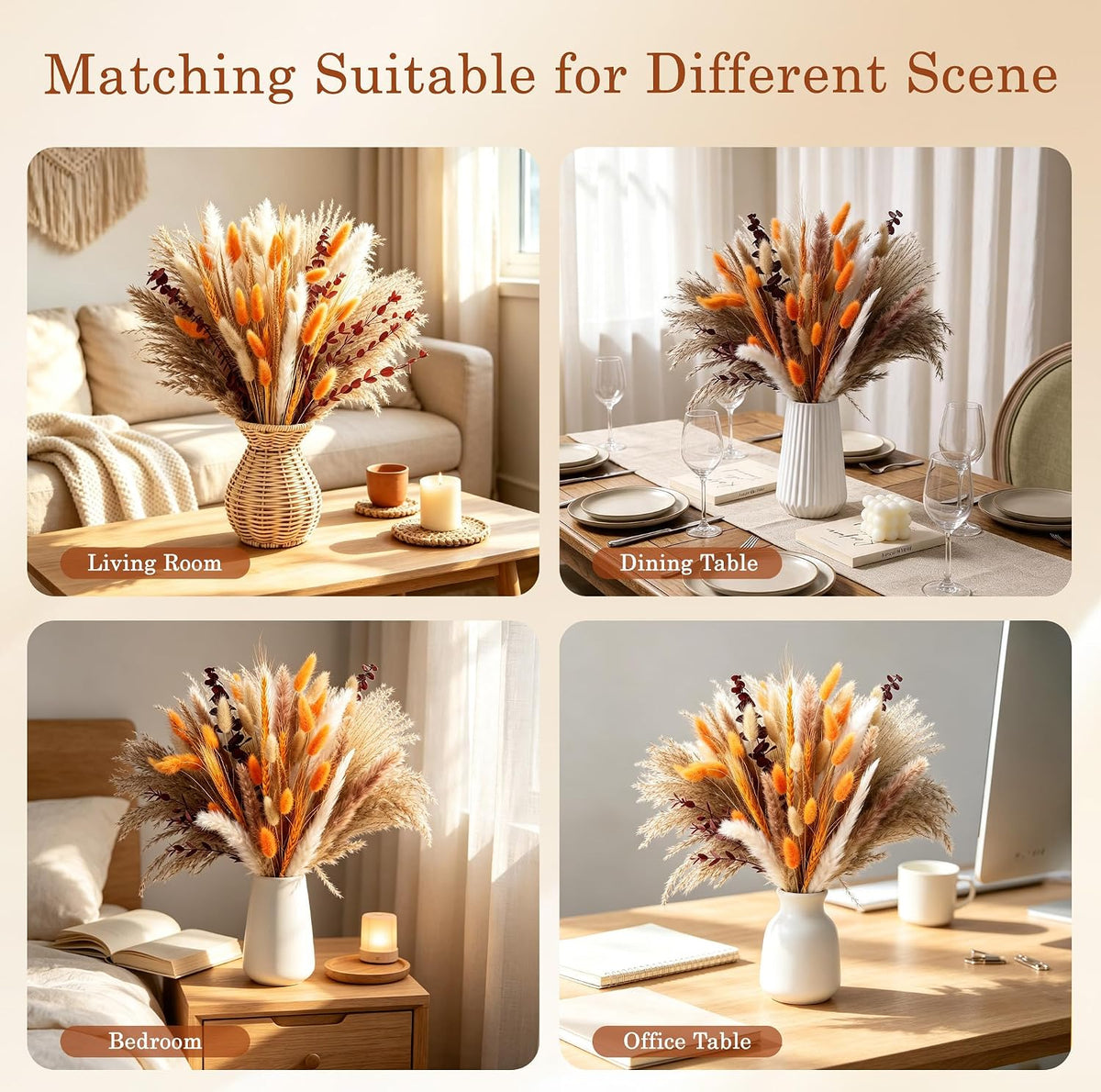 Bpole Fall Dried Flower Bouquet,92Pcs11-13inch Boho Pampas Grass Home Decor