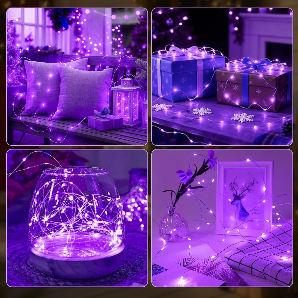 AIKEI 6 Pack Fairy Lights with Timer Battery, 8 Modes Remote,Purple