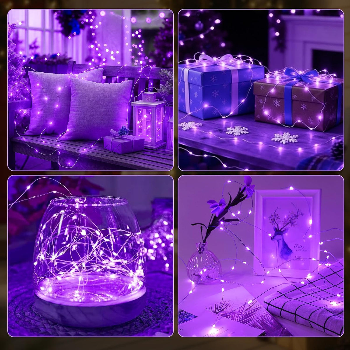 AIKEI 6 Pack Fairy Lights with Timer Battery, 8 Modes Remote,Purple