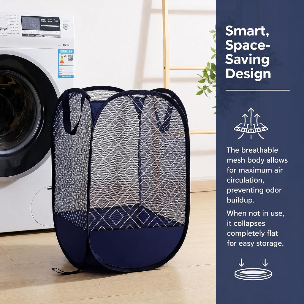Upgraded 100L Extra Large Mesh Pop Up Laundry Hamper with Handles, Blue