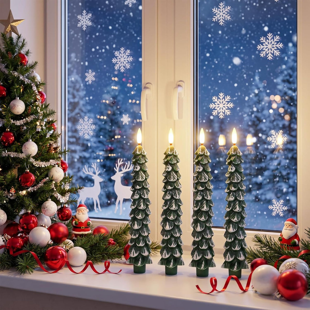 Christmas Tree Flameless Taper Candles Battery Operated Remote Timer