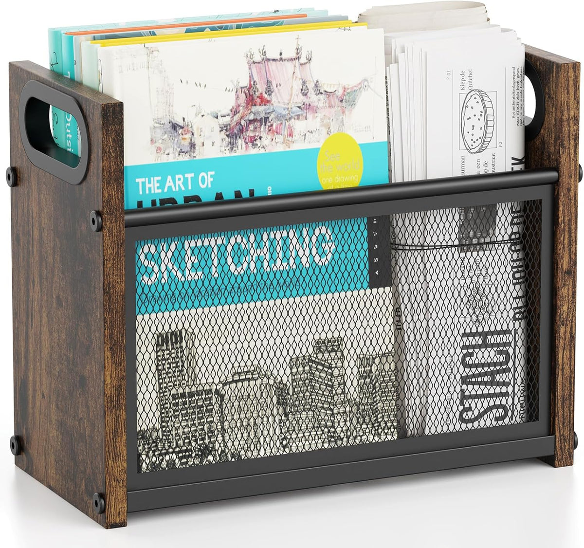 Magazine Holder, Magazine Rack Floor, Rustic Magazine Storage Basket,