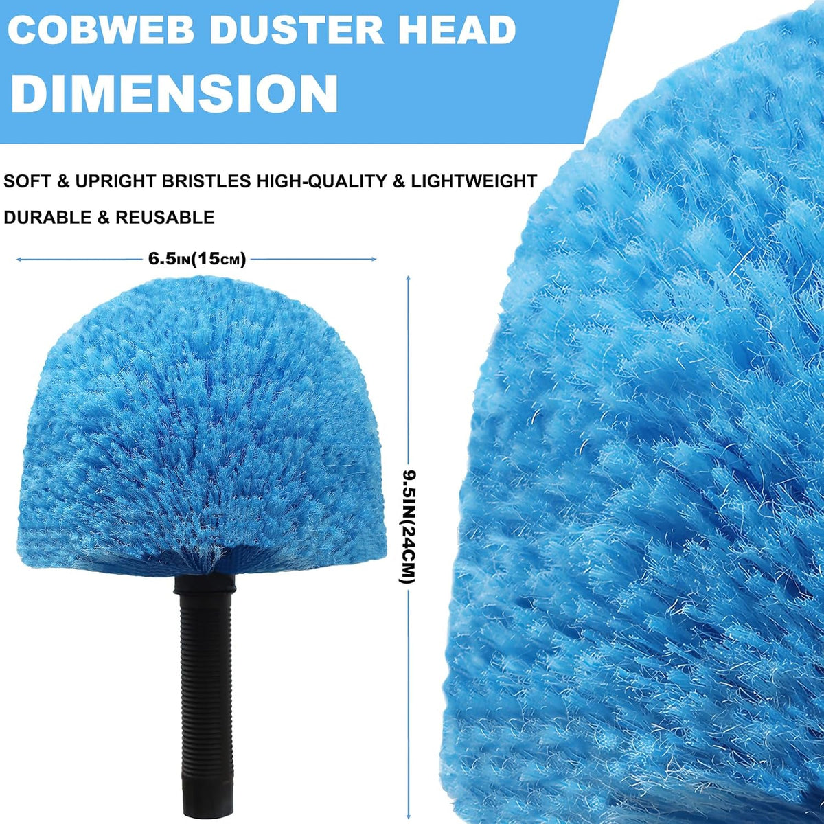 Blue Twist-On Cobweb Duster Head Brush - Efficient Indoor & Outdoor Spider Web Cleaning Solution - Fits Standard Acme Threaded Poles - Durable & Versatile Spider Web Cleaner Duster Brush Head Only