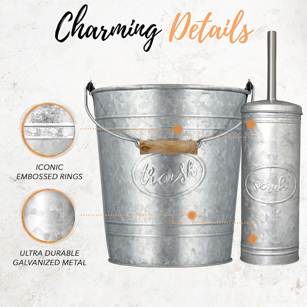 Autumn Alley Farmhouse Bathroom Trash Can and Toilet Brush Set, 2 Gallon