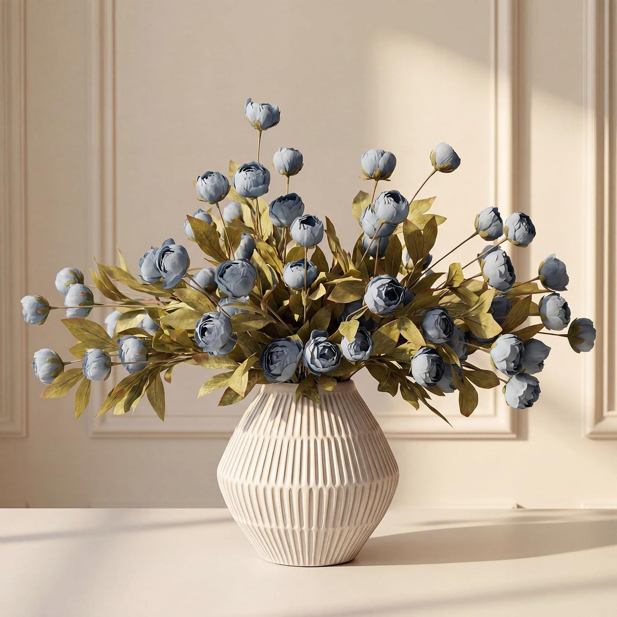 Pinkpum 12 Pcs Faux Silk Peony Artificial Flowers for Vase Decor Blue