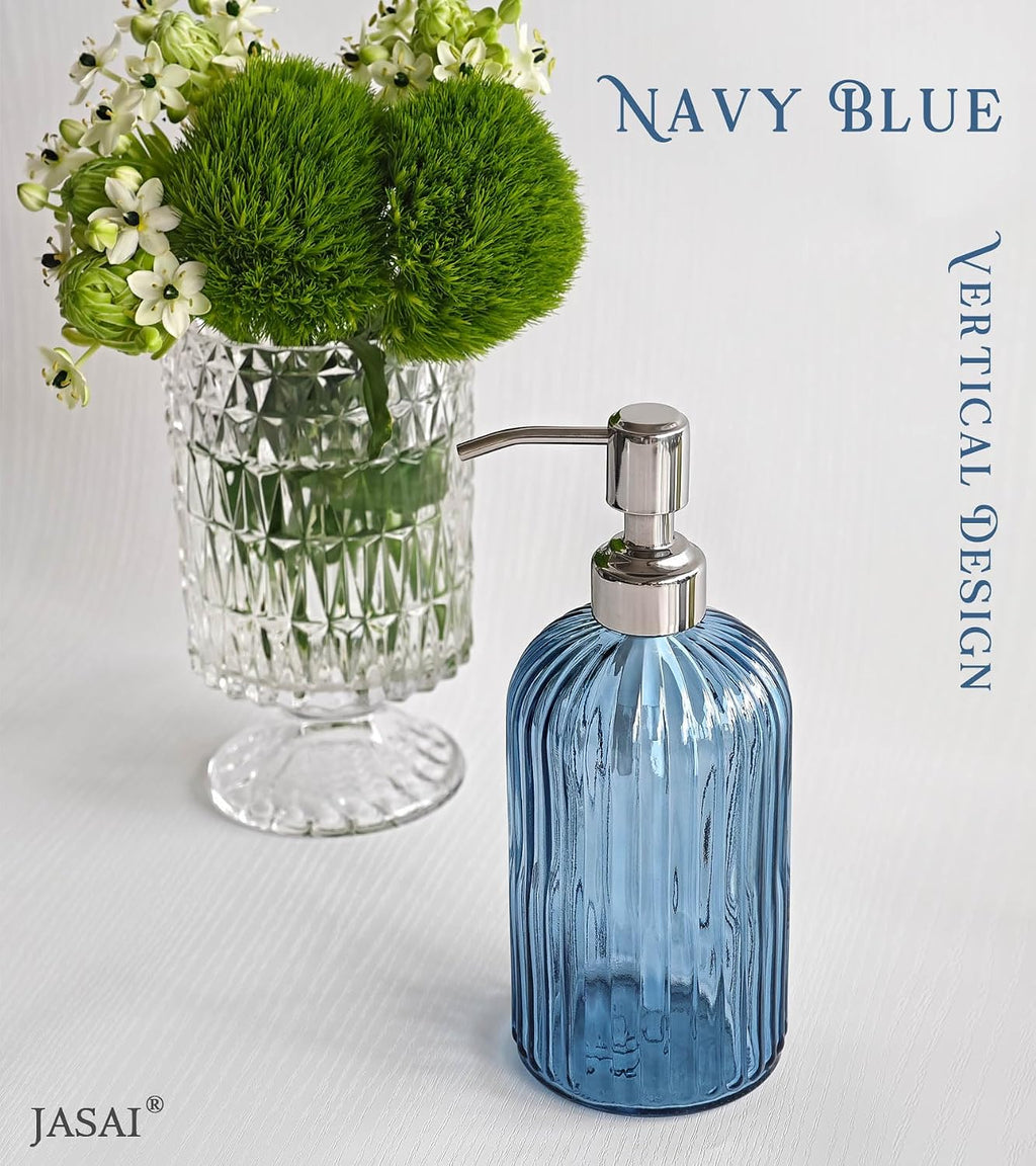 JASAI 18Oz Navy Blue Glass Soap Dispenser for Kitchen & Bathroom