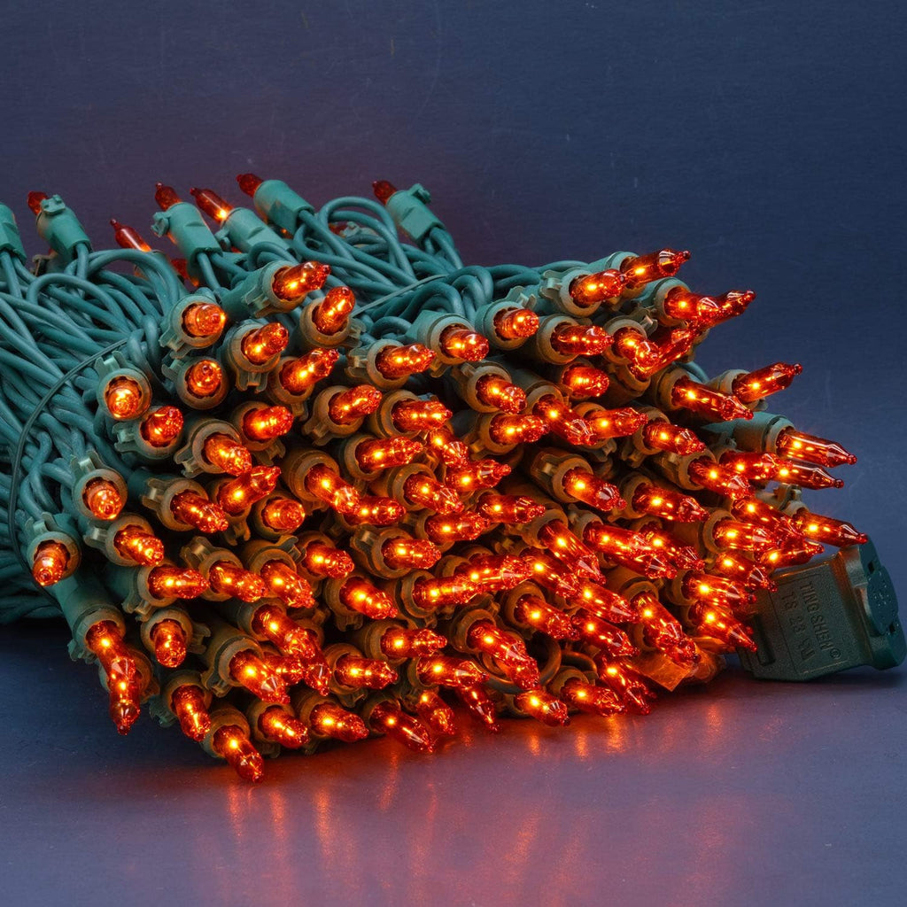 200 Orange Christmas Lights, 2 Set 33 ft 100 ct Green Wire UL String Light
