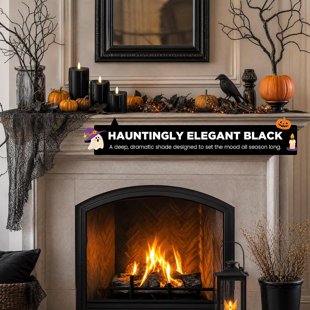 Halloween Black Dripping Wax Flameless Pillar Candles with Remote, Set of 3